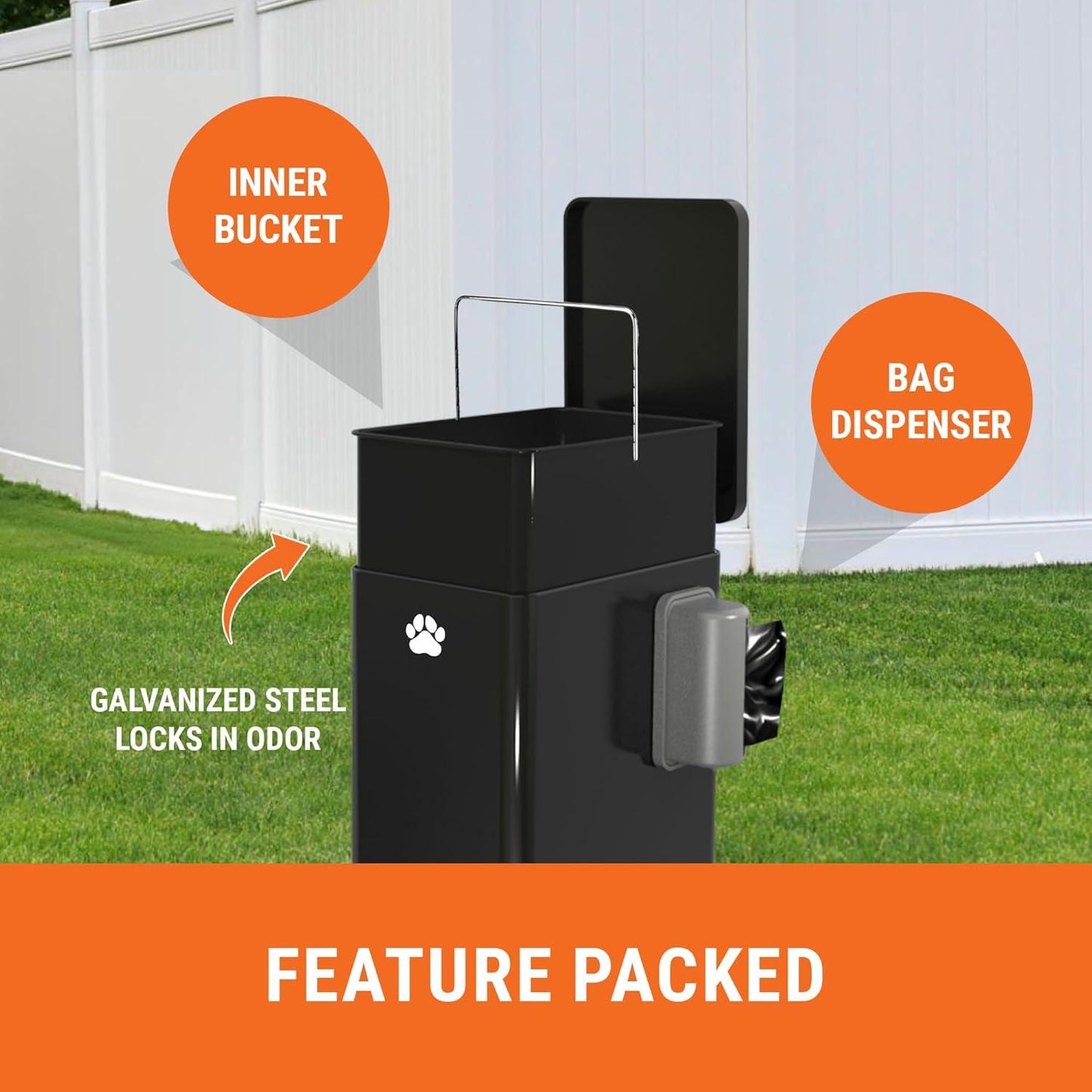 Large Dog Poop Trash Can for Outdoors, 3.2 Gal Metal Outdoor Trash Can with Lid for Dog Poop, Dog Waste Container with Pedal, Dog Poop Garbage Can, Dog Poop Trash Can, Backyard Odor Control