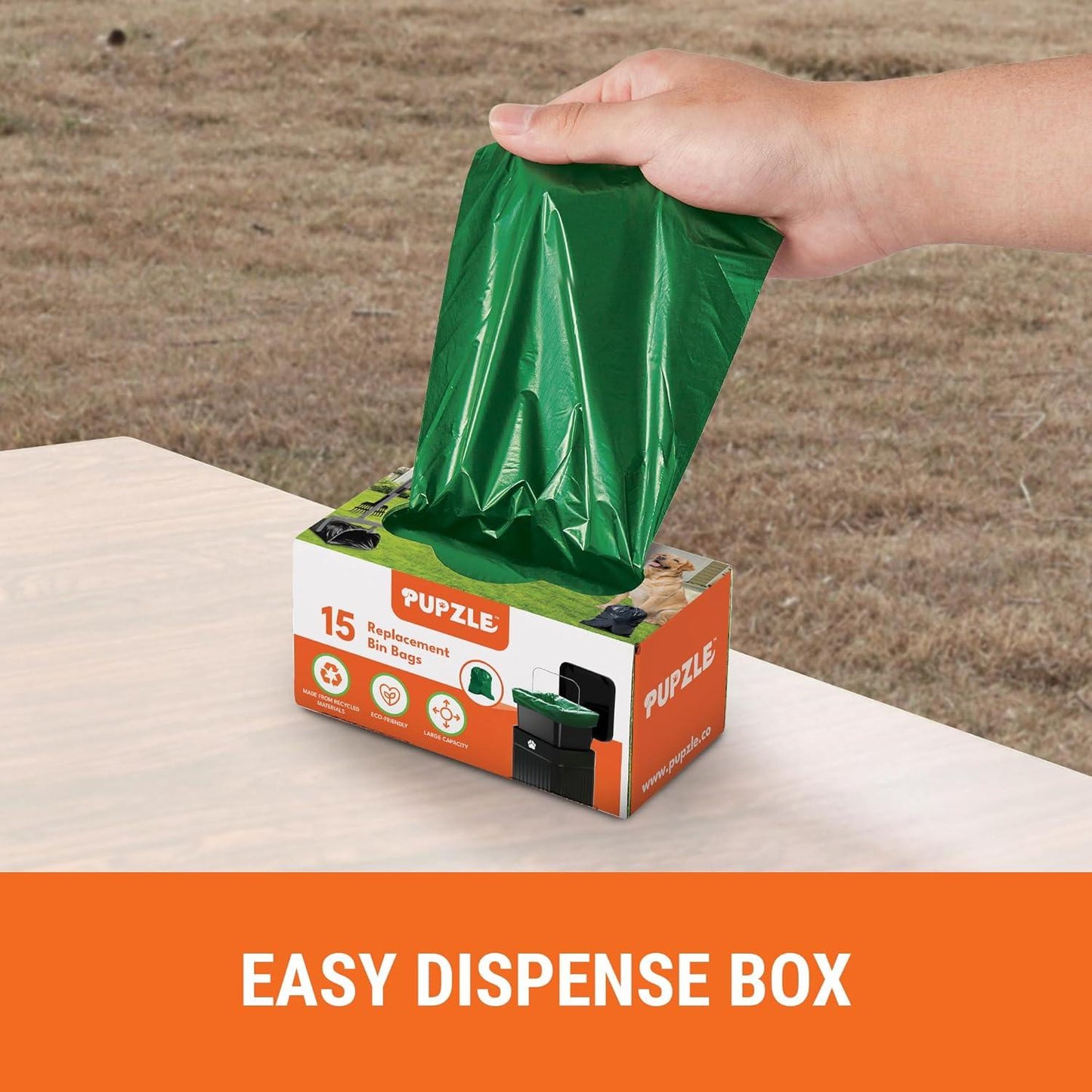 Pupzle Dog Poop Bin Liners, 1.3 Gal Trash Can Liners for Small Square Trash Can, Durable and Leakproof, 15 Bags