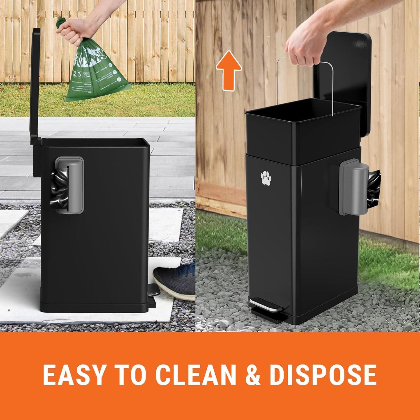 Large Dog Poop Trash Can for Outdoors, 3.2 Gal Metal Outdoor Trash Can with Lid for Dog Poop, Dog Waste Container with Pedal, Dog Poop Garbage Can, Dog Poop Trash Can, Backyard Odor Control