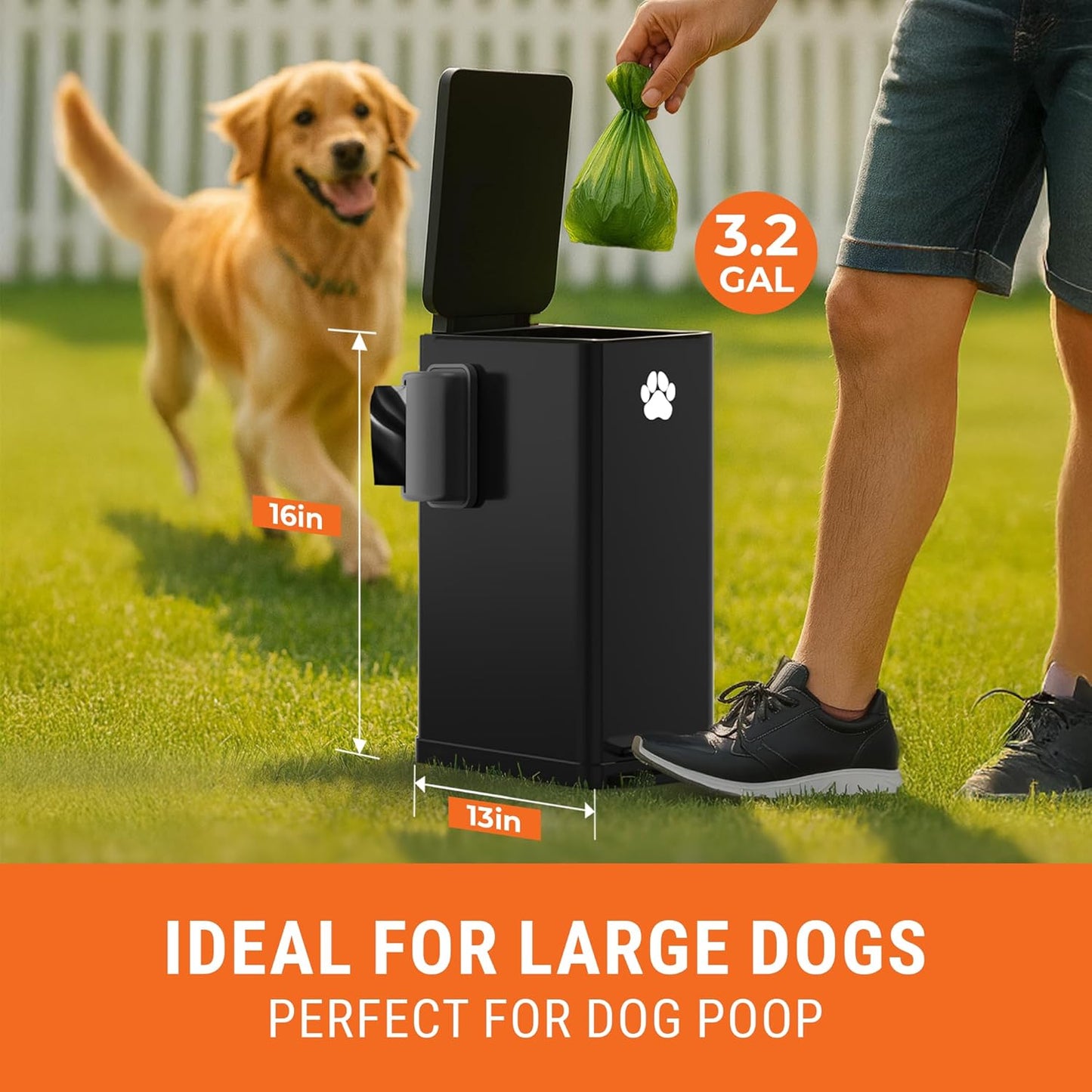 Large Dog Poop Trash Can for Outdoors, 3.2 Gal Metal Outdoor Trash Can with Lid for Dog Poop, Dog Waste Container with Pedal, Dog Poop Garbage Can, Dog Poop Trash Can, Backyard Odor Control