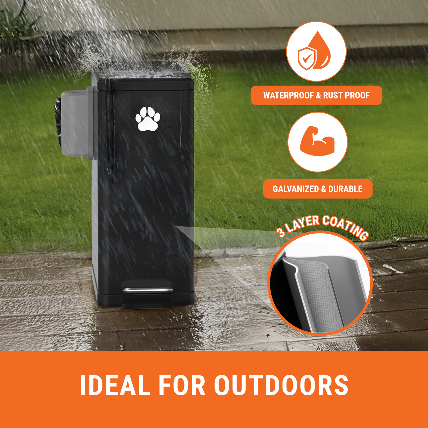 Large Dog Poop Trash Can for Outdoors, 3.2 Gal Metal Outdoor Trash Can with Lid for Dog Poop, Dog Waste Container with Pedal, Dog Poop Garbage Can, Dog Poop Trash Can, Backyard Odor Control