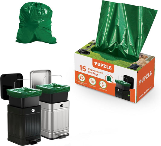 Pupzle Dog Poop Bin Liners, 1.3 Gal Trash Can Liners for Small Square Trash Can, Durable and Leakproof, 15 Bags