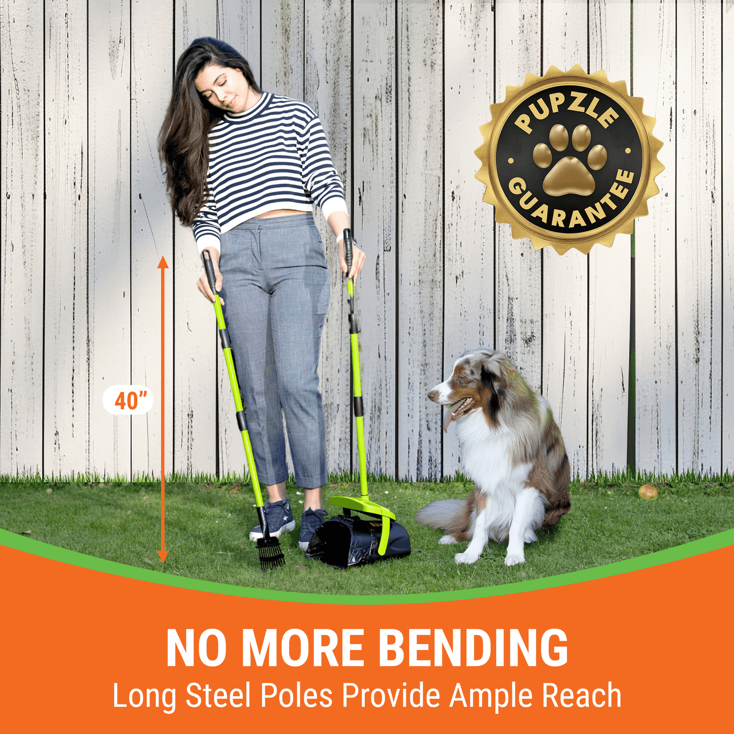 Pupzle Dog Pooper Scooper with Bags, Heavy Duty Metal Poop Scooper