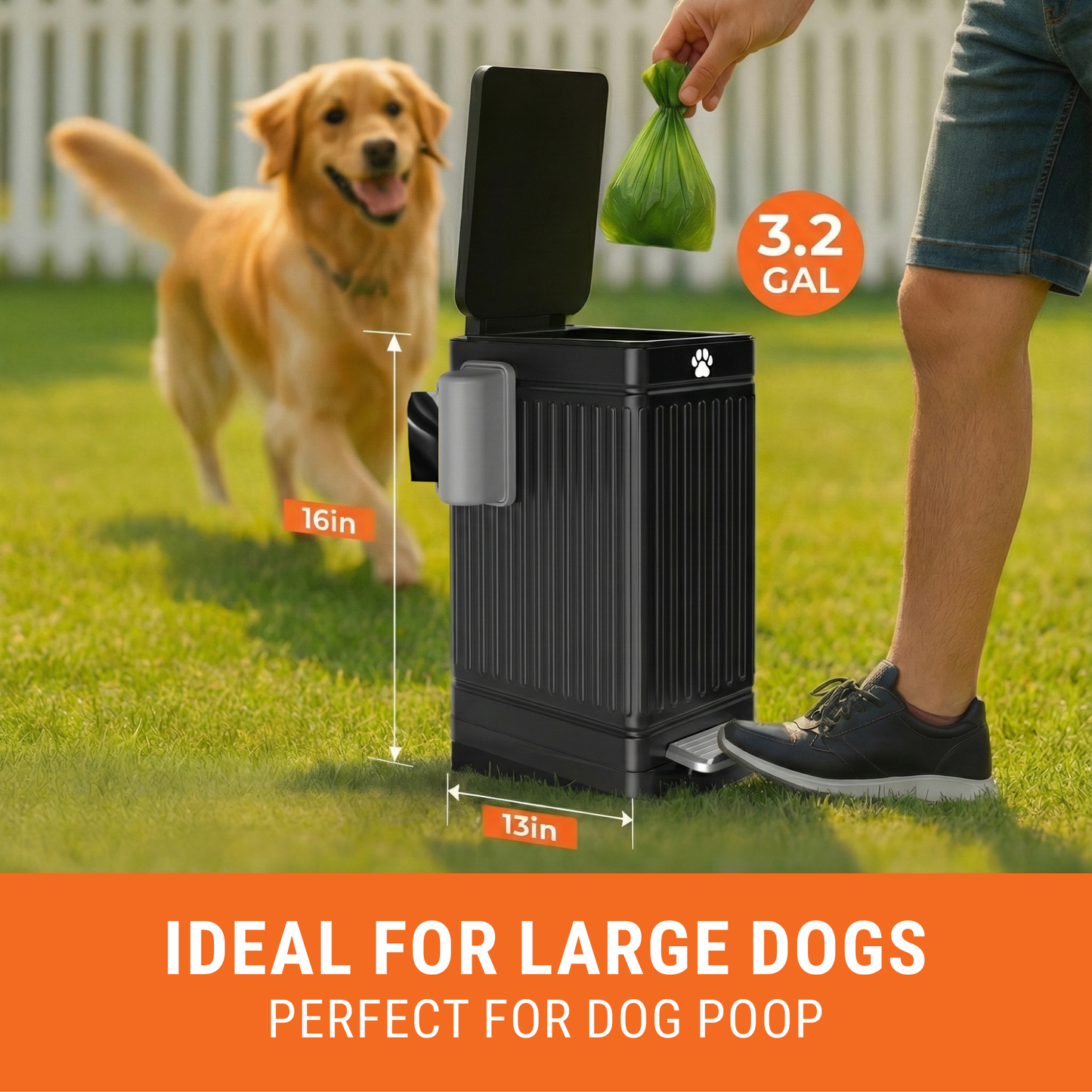 Large Dog Poop Trash Can for Outdoors, 3.2 Gal Metal Outdoor Trash Can with Lid for Dog Poop, Dog Waste Container with Pedal, Dog Poop Garbage Can, Dog Poop Trash Can, Backyard Odor Control
