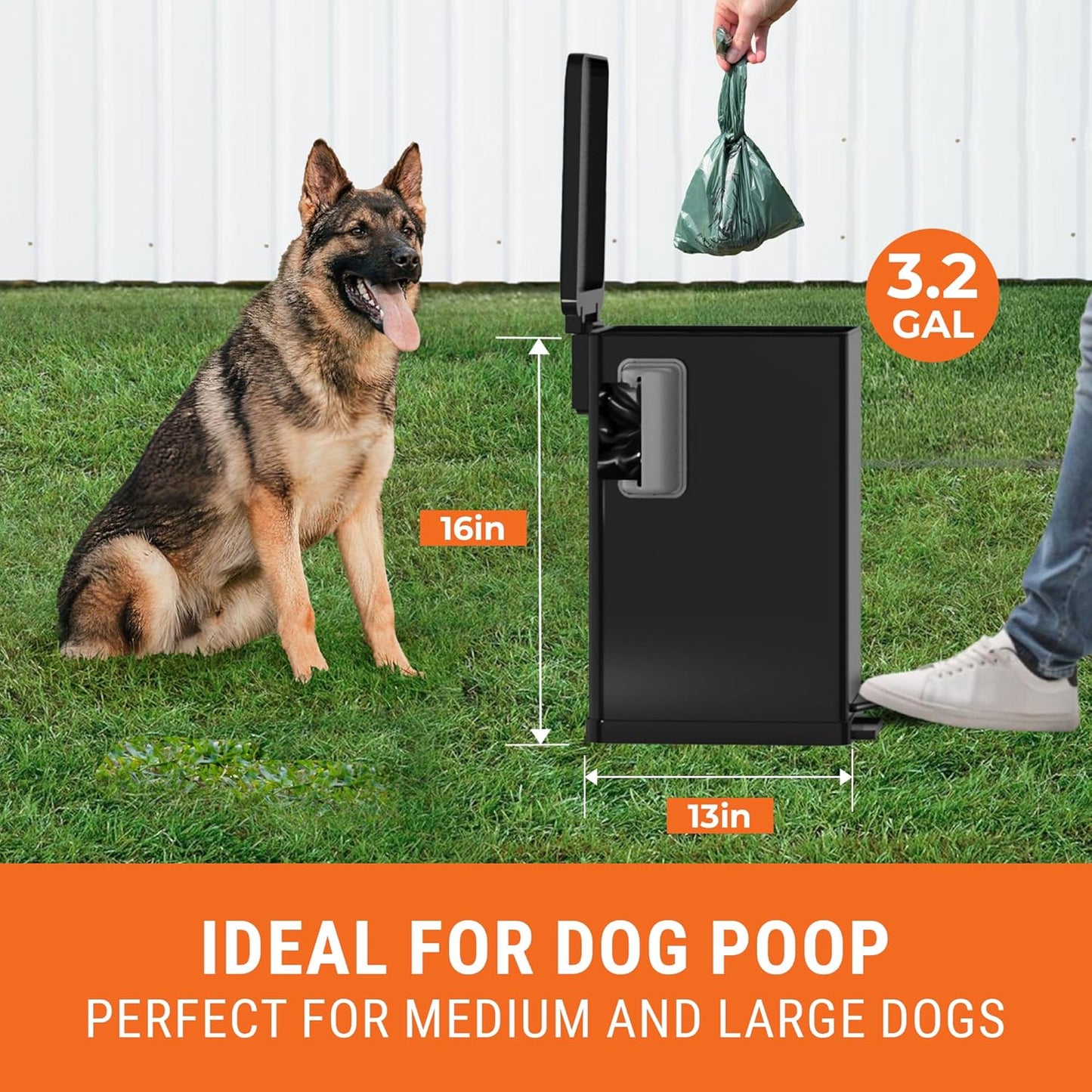 Dog Poop Trash Can Outside, 3.2 Gal Metal Small Outdoor Trash Can with Lid for Dog Poop, Dog Waste Container with Pedal, Dog Poop Garbage Can, Dog Poop Trash Can, Backyard Odor Control