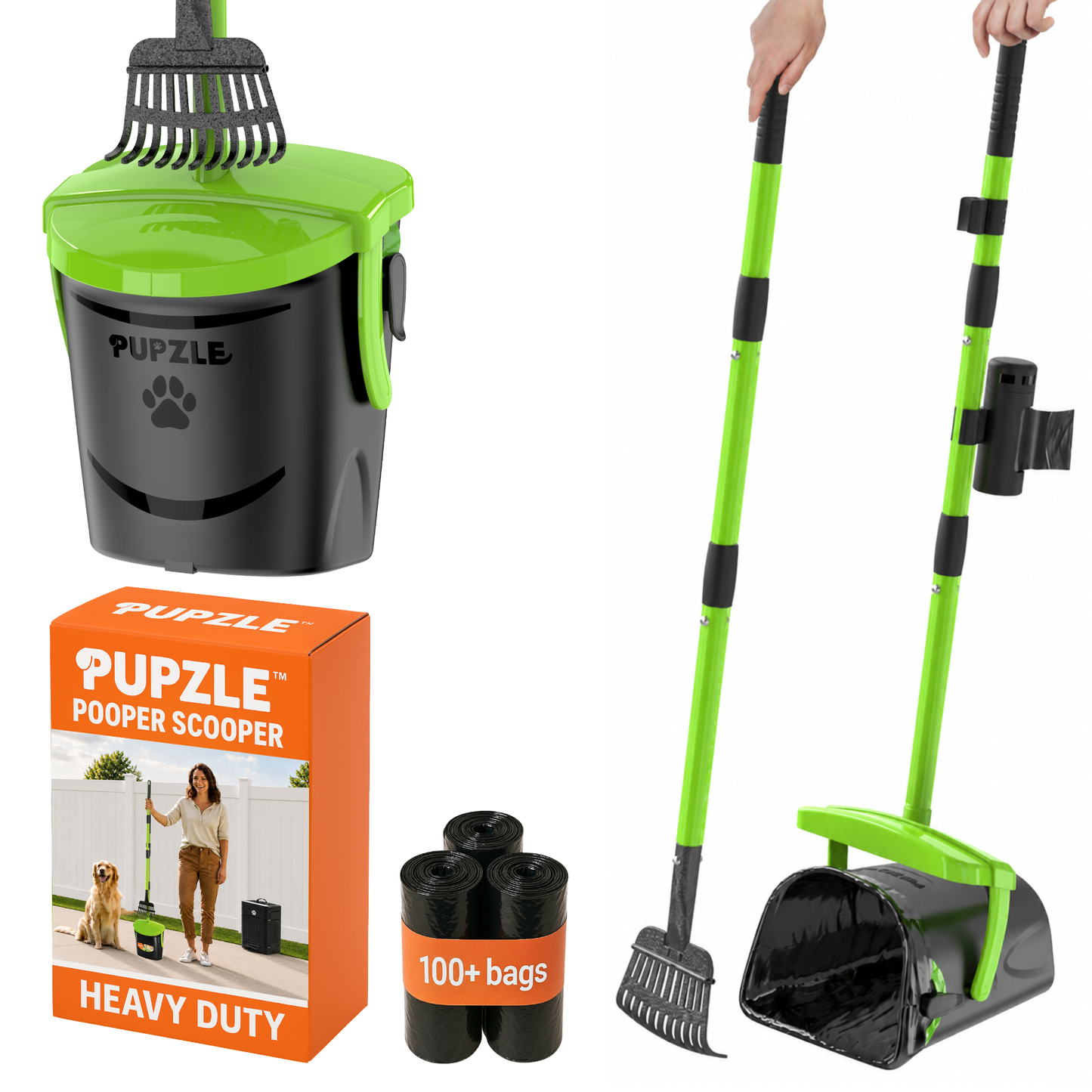 Pupzle Dog Pooper Scooper with Bags, Heavy Duty Metal Poop Scooper