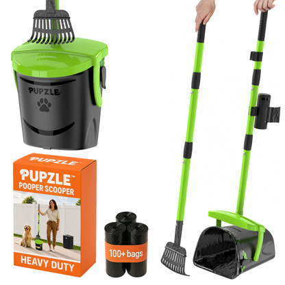 Pupzle Dog Pooper Scooper with Bags, Heavy Duty Metal Poop Scooper
