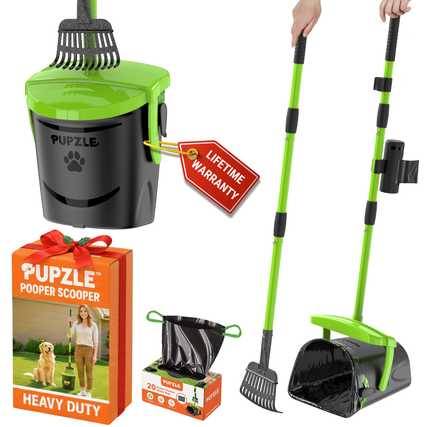 Pupzle Dog Pooper Scooper with Bags, Heavy Duty Metal Poop Scooper