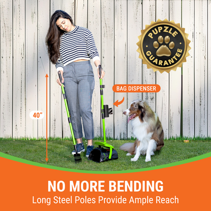 Pupzle Dog Pooper Scooper with Bags, Heavy Duty Metal Poop Scooper