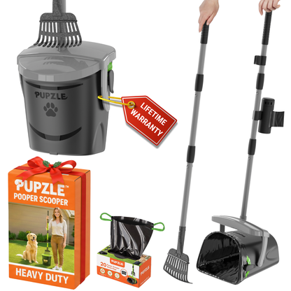 Pupzle Dog Pooper Scooper with Bags, Heavy Duty Metal Poop Scooper