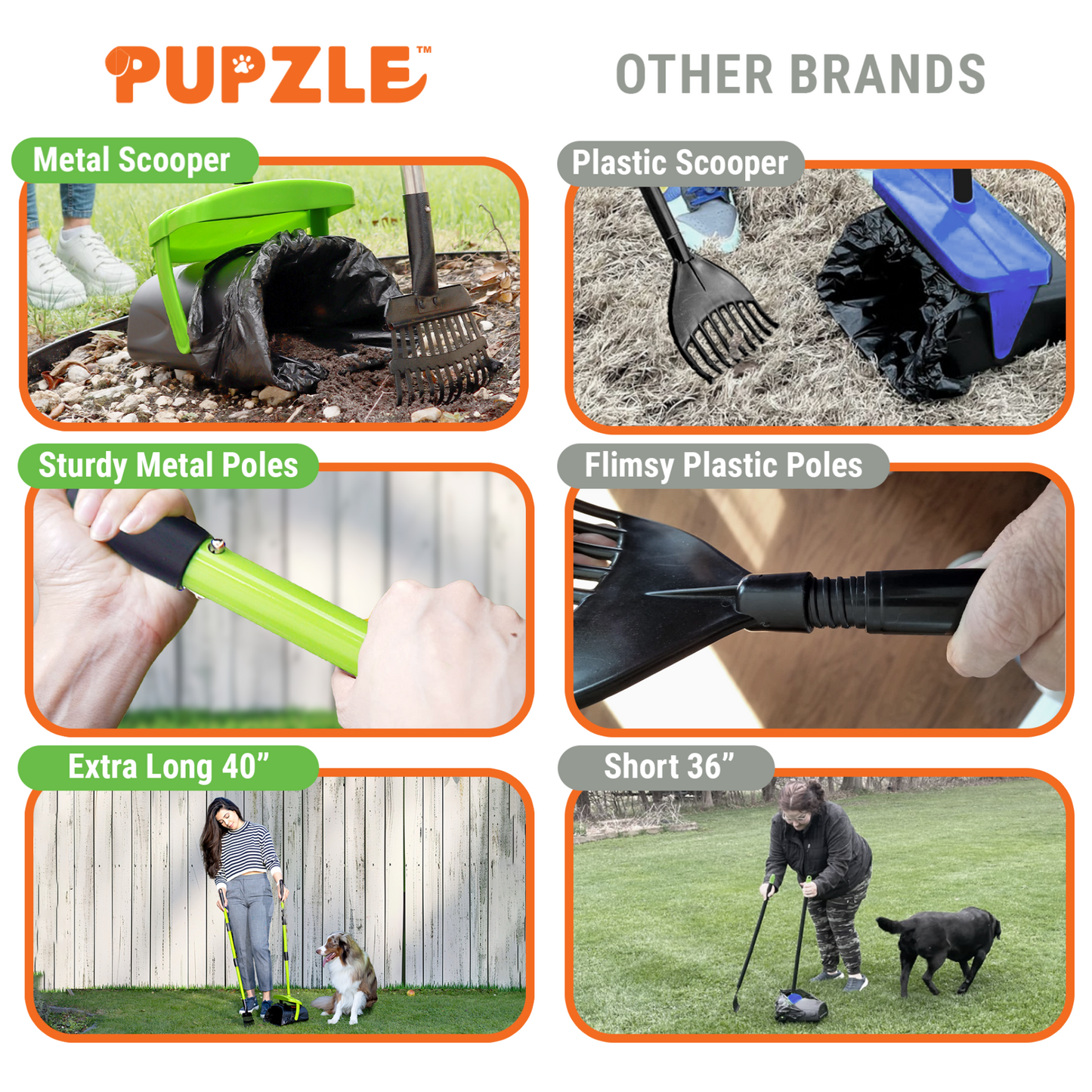 Pupzle Dog Pooper Scooper with Bags, Heavy Duty Metal Poop Scooper