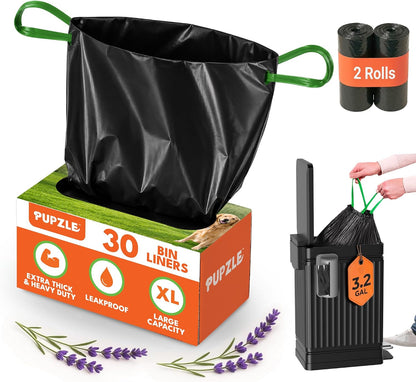 Pupzle Dog Poop Bin Liners, 3.2 Gal Trash Can Liners for Large Slim Trash Can, Durable and Leakproof, 30 Bags