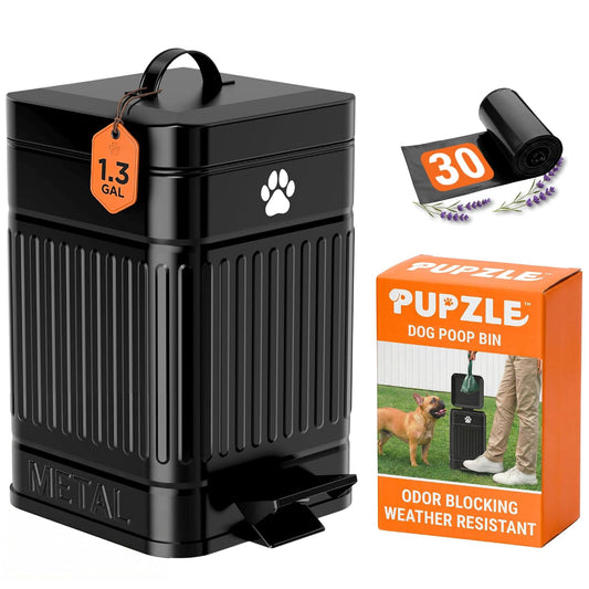 Small Dog Poop Trash Can Outside, 1.3 Gal Metal Small Outdoor Trash Can with Lid for Dog Poop, Dog Waste Container with Pedal