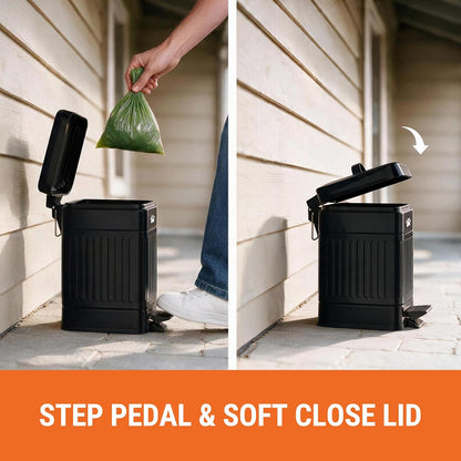 Small Dog Poop Trash Can Outside, 1.3 Gal Metal Small Outdoor Trash Can with Lid for Dog Poop, Dog Waste Container with Pedal