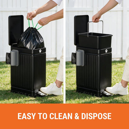 Large Dog Poop Trash Can for Outdoors, 3.2 Gal Metal Outdoor Trash Can with Lid for Dog Poop, Dog Waste Container with Pedal, Dog Poop Garbage Can, Dog Poop Trash Can, Backyard Odor Control