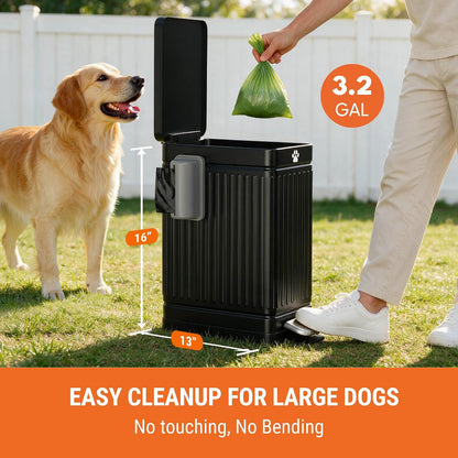 Large Dog Poop Trash Can for Outdoors, 3.2 Gal Metal Outdoor Trash Can with Lid for Dog Poop, Dog Waste Container with Pedal, Dog Poop Garbage Can, Dog Poop Trash Can, Backyard Odor Control