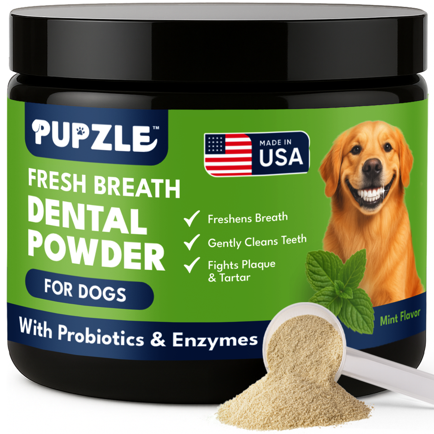 Pupzle Dog Dental Powder for Teeth Cleaning, Fresh Breath, Plaque & Tartar Removal