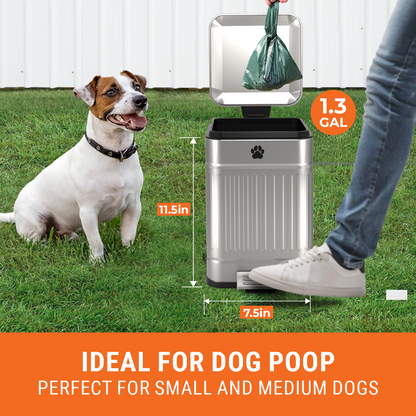 Small Dog Poop Trash Can Outside, 1.3 Gal Metal Small Outdoor Trash Can with Lid for Dog Poop, Dog Waste Container with Pedal