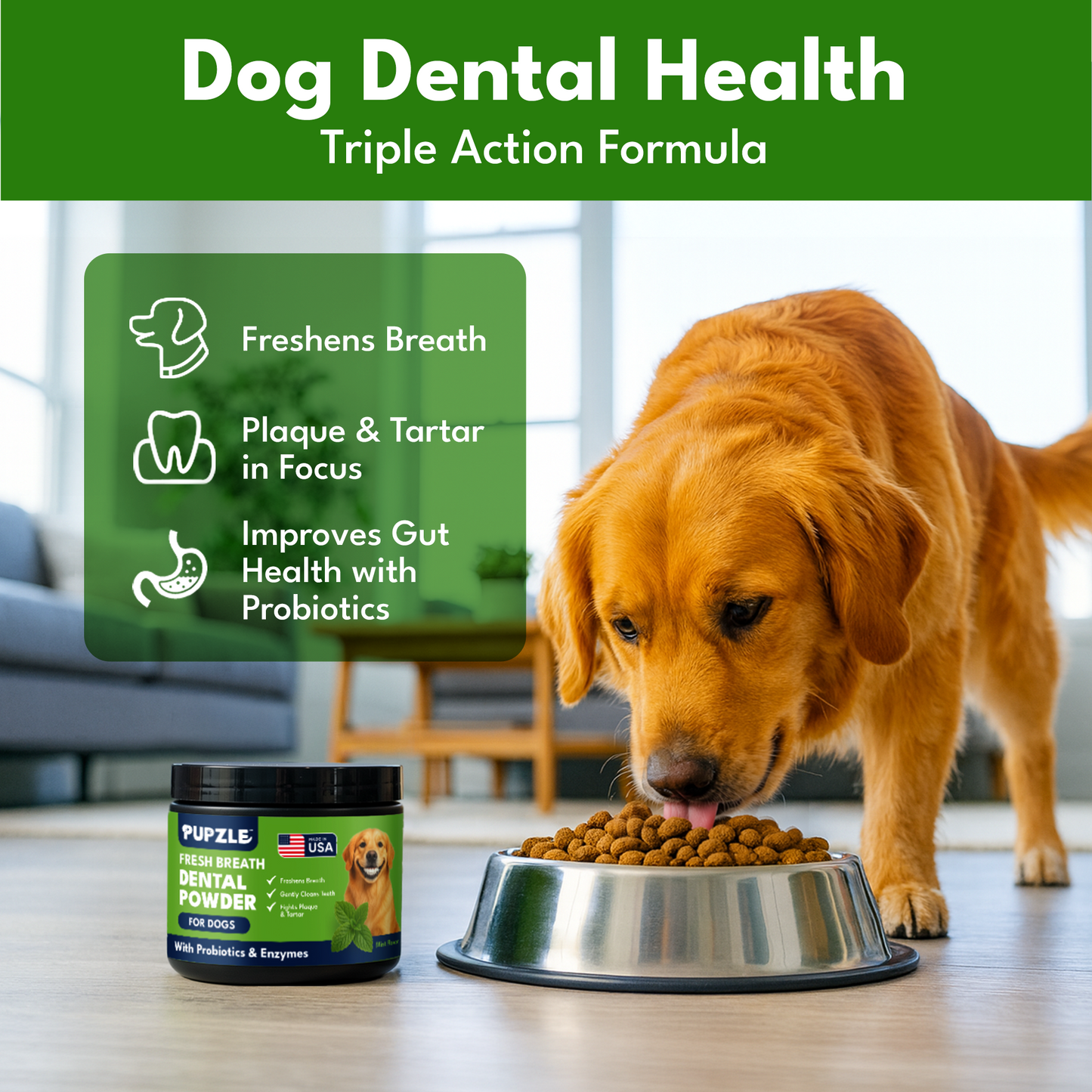 Pupzle Dog Dental Powder for Teeth Cleaning, Fresh Breath, Plaque & Tartar Removal