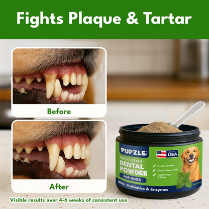 Pupzle Dog Dental Powder for Teeth Cleaning, Fresh Breath, Plaque & Tartar Removal
