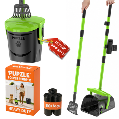 Pupzle Dog Pooper Scooper with Bags, Heavy Duty Metal Poop Scooper