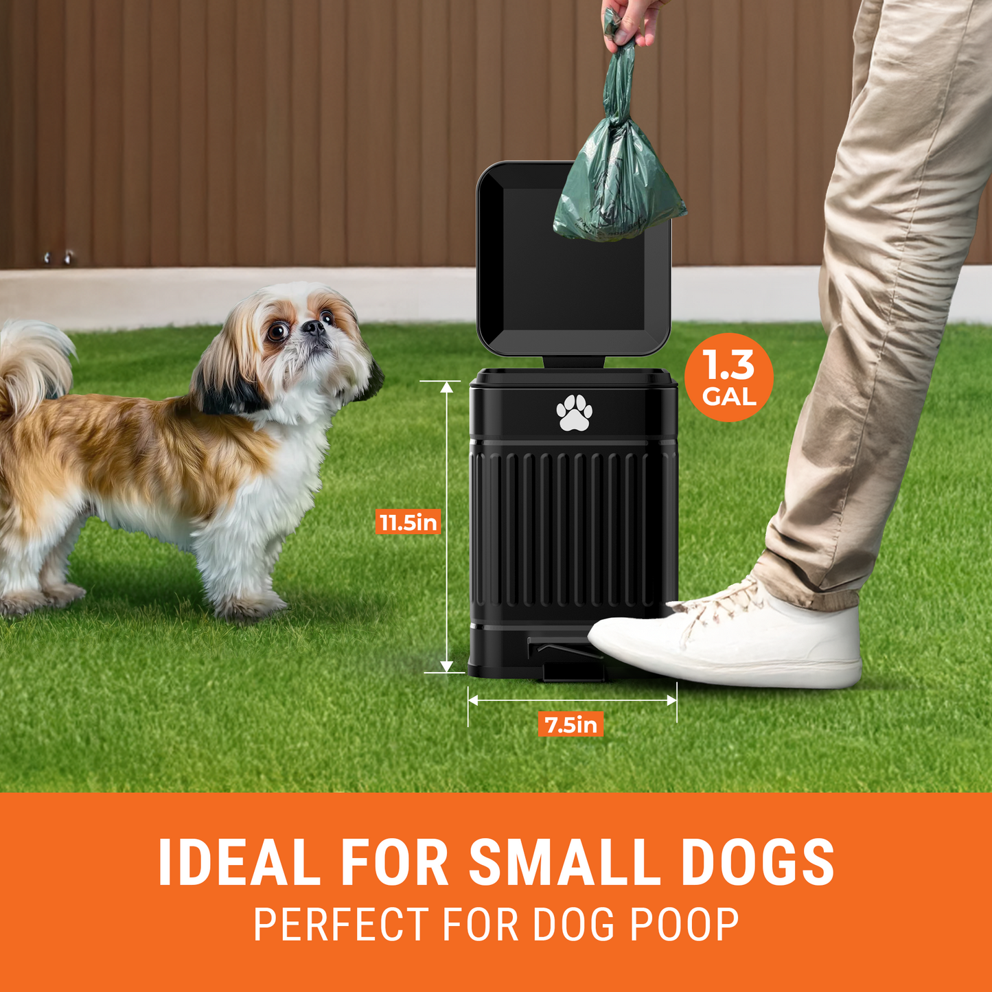 Small Dog Poop Trash Can Outside, 1.3 Gal Metal Small Outdoor Trash Can with Lid for Dog Poop, Dog Waste Container with Pedal