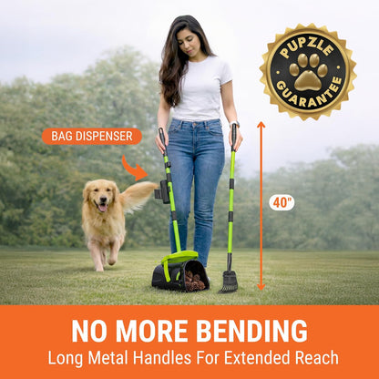 Pupzle Dog Pooper Scooper with Bags, Heavy Duty Metal Poop Scooper