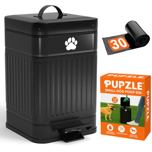 Small Dog Poop Trash Can Outside, 1.3 Gal Metal Small Outdoor Trash Can with Lid for Dog Poop, Dog Waste Container with Pedal